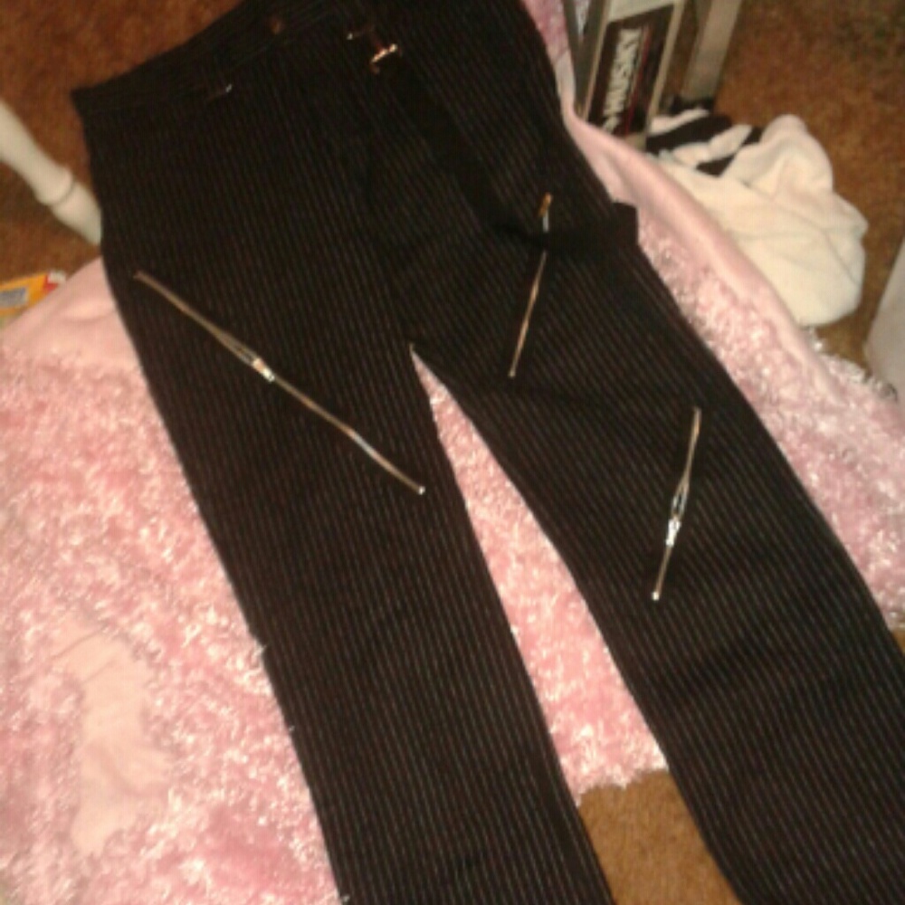 Black zippered goth/punk striped pants - Hot Topic cyberpunk grunge